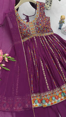 Charming Embroidery Thread Work Wine Color Palazzo Suit