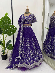 Wedding & Party Wear Georgette Purple Color Heavy Lehenga Choli