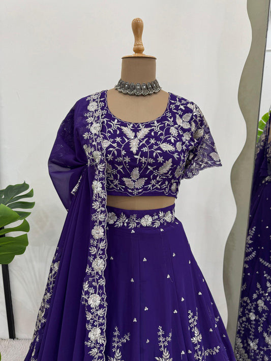 Wedding & Party Wear Georgette Purple Color Heavy Lehenga Choli