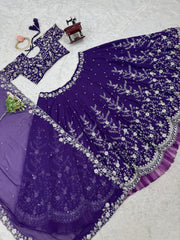 Wedding & Party Wear Georgette Purple Color Heavy Lehenga Choli