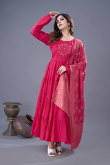 Stunning Roman SilK Pink Color Gown
