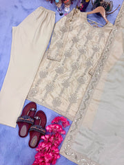 Stunning Sequence Work Cream Color Salwar Suit