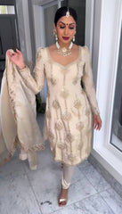 Stunning Sequence Work Cream Color Salwar Suit