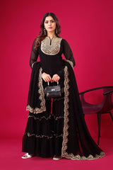 Adorable Embroidery Work Black Color Sharara Suit