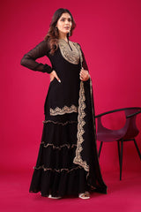 Adorable Embroidery Work Black Color Sharara Suit