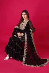 Adorable Embroidery Work Black Color Sharara Suit