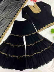 Adorable Embroidery Work Black Color Sharara Suit