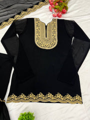 Adorable Embroidery Work Black Color Sharara Suit