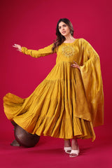 Stunning Roman SilK Yellow Color Gown