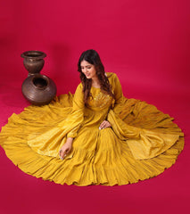 Stunning Roman SilK Yellow Color Gown