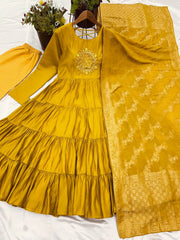 Stunning Roman SilK Yellow Color Gown