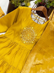 Stunning Roman SilK Yellow Color Gown