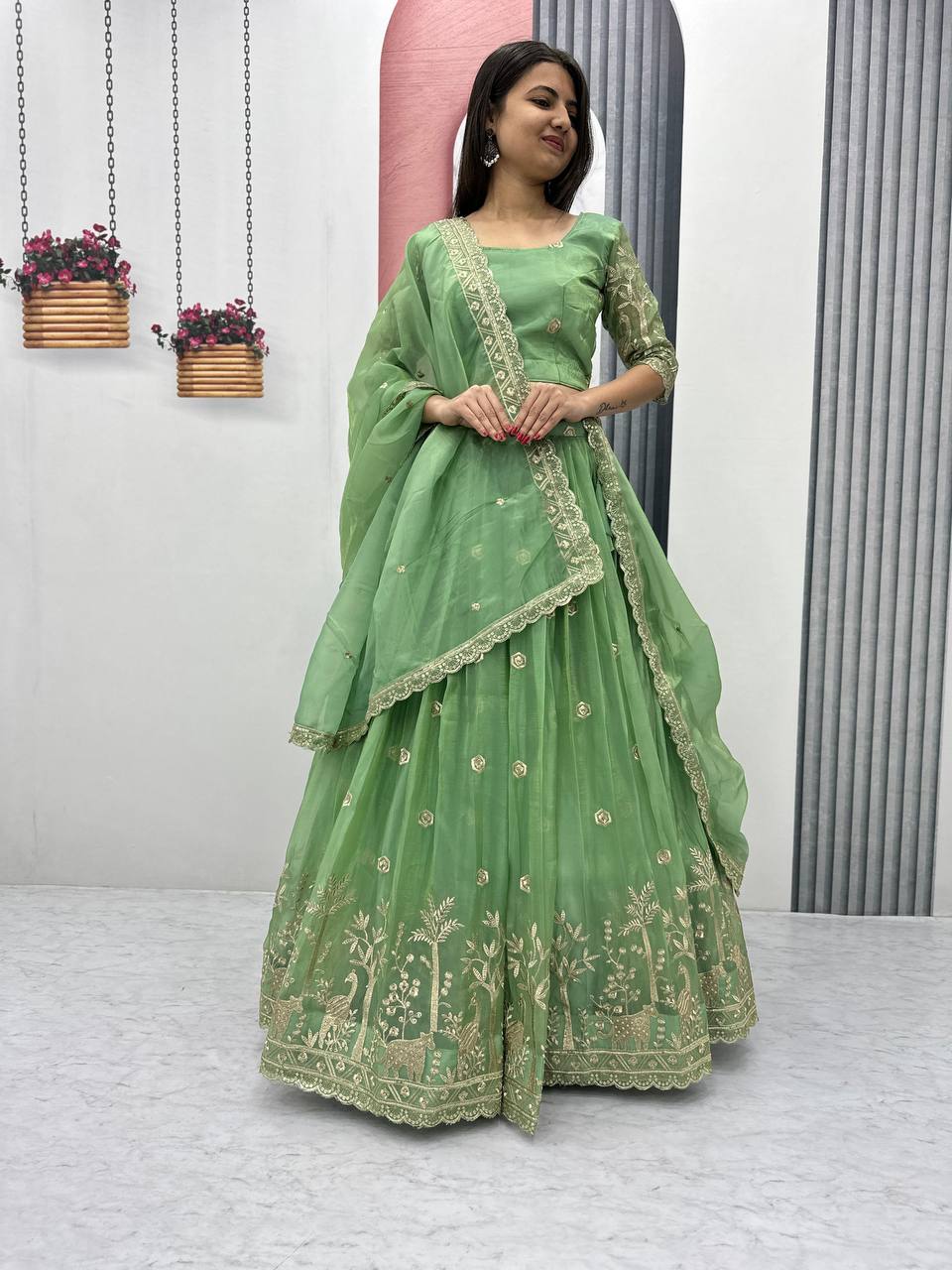 Designer Sequence Work Green Color Lehenga Choli