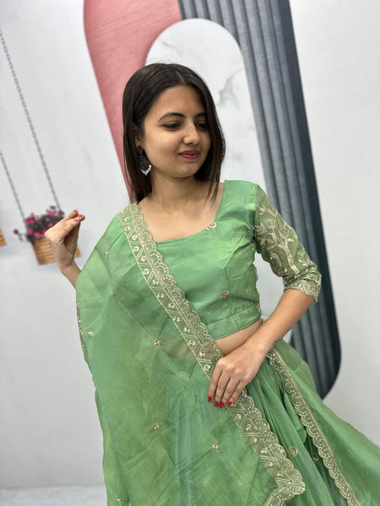 Designer Sequence Work Green Color Lehenga Choli
