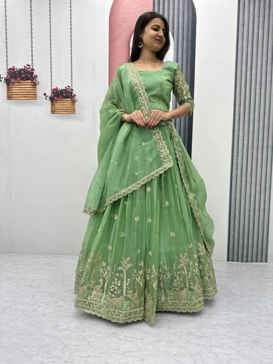 Designer Sequence Work Green Color Lehenga Choli