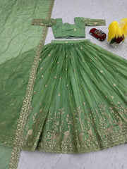 Designer Sequence Work Green Color Lehenga Choli