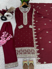 Exclusive Chinnon Silk Maroon Color Salwar Suit
