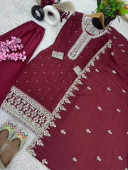 Exclusive Chinnon Silk Maroon Color Salwar Suit