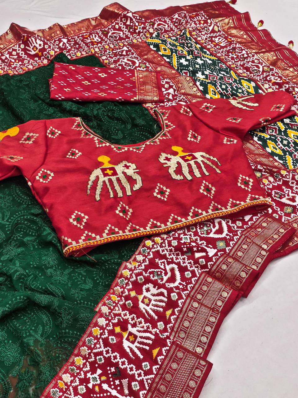 Marriage Special Foil Printed Green Color Saree