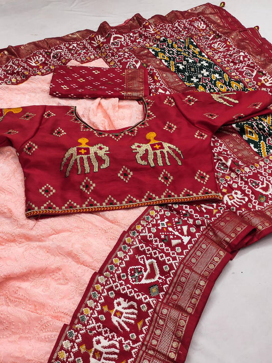 Georgette Foil Printed Peach Color Festive Wear Saree