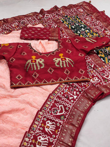 Georgette Foil Printed Peach Color Festive Wear Saree