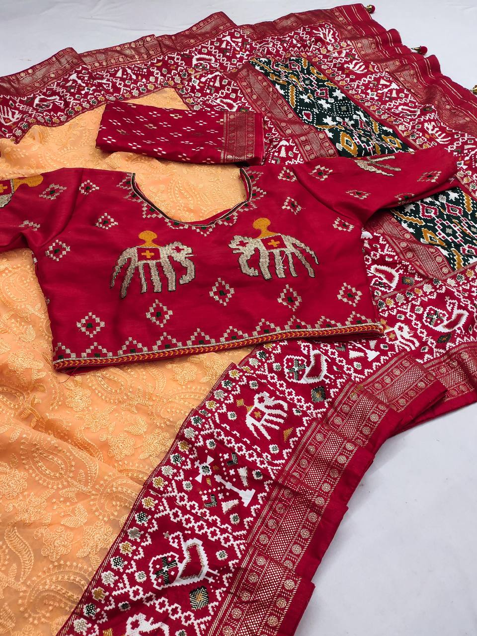 Georgette Foil Printed Orange Color Festive Wear Saree