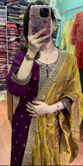 Stunning Wine Color Chinnon Silk Salwar Suit
