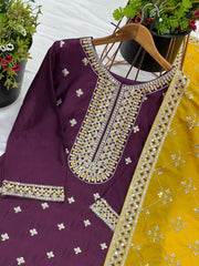 Stunning Wine Color Chinnon Silk Salwar Suit