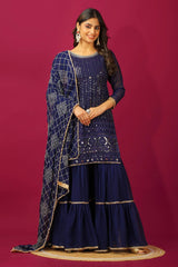 Beautiful Georgette Blue Color Sharara Suit