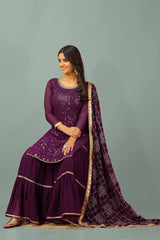 Beautiful Georgette Wine Color Sharara Suit