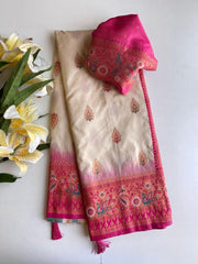 Beautiful Paithani Silk Cream Color Zari Weaves Saree