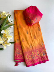 Beautiful Paithani Silk Orange Color Zari Weaves Saree