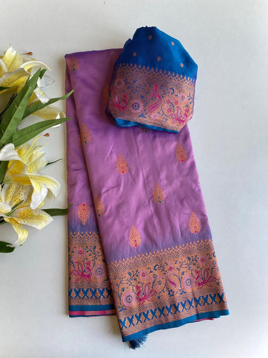 Beautiful Paithani Silk Lavender Color Zari Weaves Saree