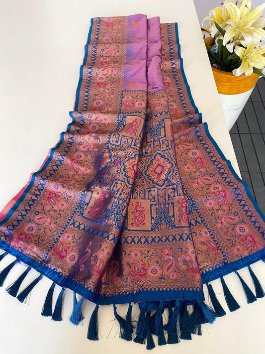 Beautiful Paithani Silk Lavender Color Zari Weaves Saree