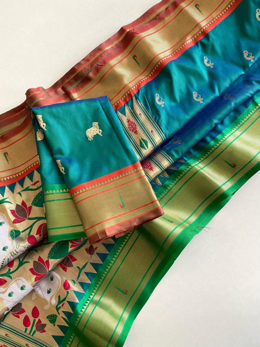 Adorable Paithani Weaving Teal Blue Color Saree