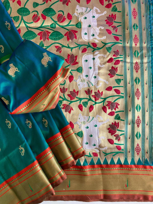 Adorable Paithani Weaving Teal Blue Color Saree