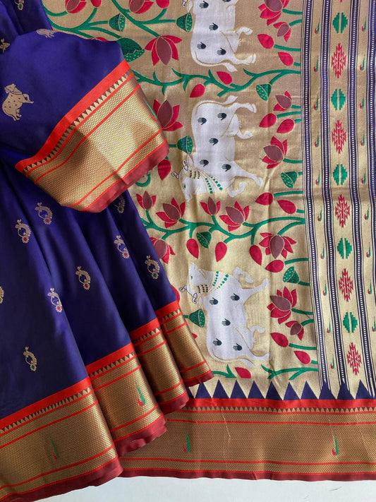 Adorable Paithani Weaving Navy Blue Color Saree