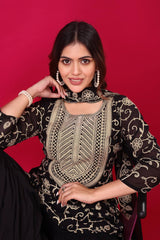 Captivating Georgette Embroidery Work Black Color Sharara Suit