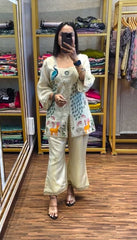 Good Looking Simmer Silk White Color Top With Pent
