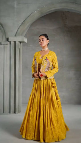 Designer Yellow Color Lehenga Choli With Koti