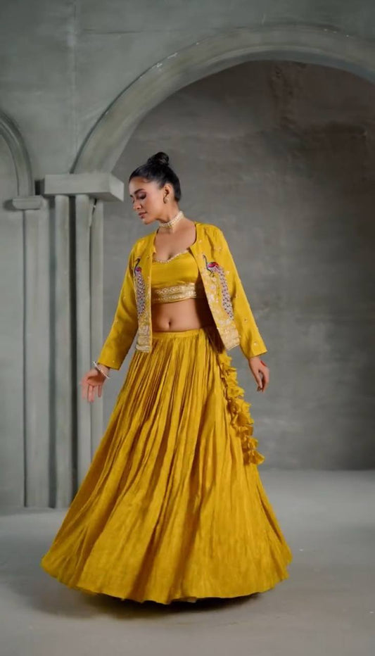 Designer Yellow Color Lehenga Choli With Koti