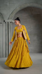 Designer Yellow Color Lehenga Choli With Koti