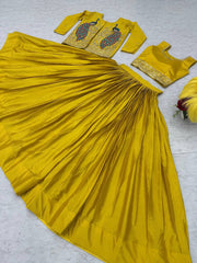Designer Yellow Color Lehenga Choli With Koti