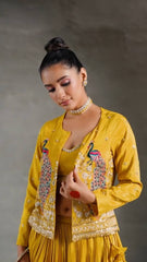 Designer Yellow Color Lehenga Choli With Koti