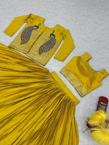 Designer Yellow Color Lehenga Choli With Koti