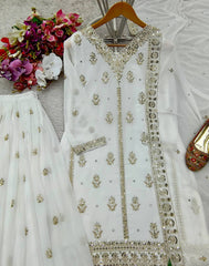 Classic Embroidery Work White Color Sharara Suit