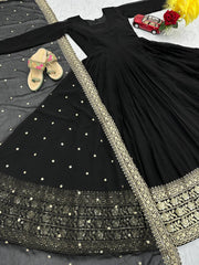 Attractive Georgette Sequence Work Black Color Gown