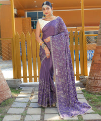 Function Wear Floral Design Lavender Color Saree