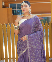 Function Wear Floral Design Lavender Color Saree