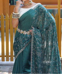 Function Wear Floral Design Teal Green Color Saree